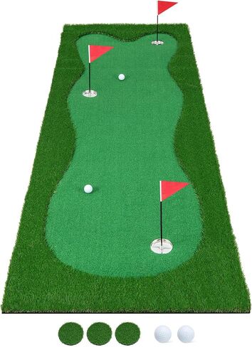 Tangkula 10 FT Golf Putting Green، بساط تدريب جولف احترافي كبير مع عشب صناعي واقعي، 3 فتحات، 3 أعلام وأكواب لممارسة اللعب في الأماكن المغلقة والخارجية in Saudi Arabia