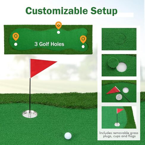 Tangkula 10 FT Golf Putting Green، بساط تدريب جولف احترافي كبير مع عشب صناعي واقعي، 3 فتحات، 3 أعلام وأكواب لممارسة اللعب في الأماكن المغلقة والخارجية in Saudi Arabia