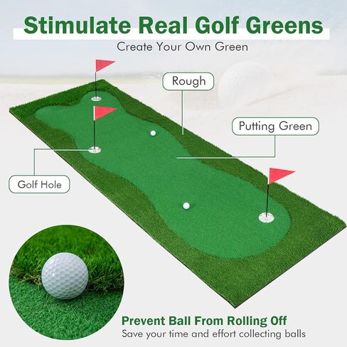 Tangkula 10 FT Golf Putting Green، بساط تدريب جولف احترافي كبير مع عشب صناعي واقعي، 3 فتحات، 3 أعلام وأكواب لممارسة اللعب في الأماكن المغلقة والخارجية in Saudi Arabia