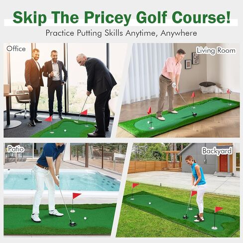 Tangkula 10 FT Golf Putting Green، بساط تدريب جولف احترافي كبير مع عشب صناعي واقعي، 3 فتحات، 3 أعلام وأكواب لممارسة اللعب في الأماكن المغلقة والخارجية in Saudi Arabia