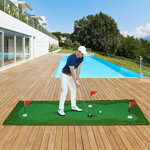 Tangkula 10 FT Golf Putting Green، بساط تدريب جولف احترافي كبير مع عشب صناعي واقعي، 3 فتحات، 3 أعلام وأكواب لممارسة اللعب في الأماكن المغلقة والخارجية in Saudi Arabia