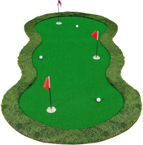 Tangkula 10 FT Golf Putting Green, Large Professional Golf Training Mat with Realistic Artificial Grass Turf, 3 Holes, 3 Flags and Cups for Indoor Outdoor Putting Practice in Saudi Arabia