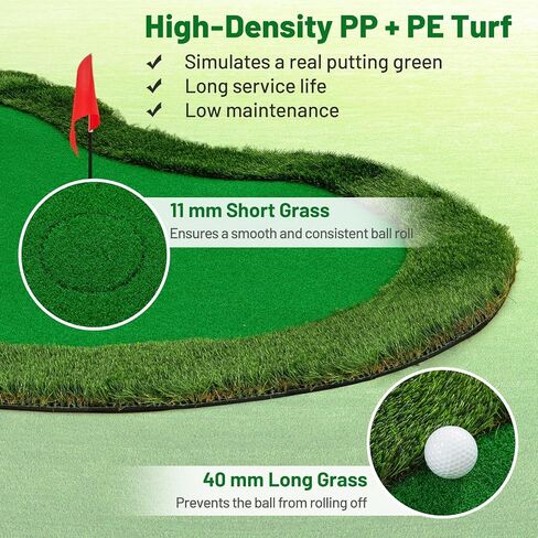 Tangkula 10 FT Golf Putting Green, Large Professional Golf Training Mat with Realistic Artificial Grass Turf, 3 Holes, 3 Flags and Cups for Indoor Outdoor Putting Practice in Saudi Arabia