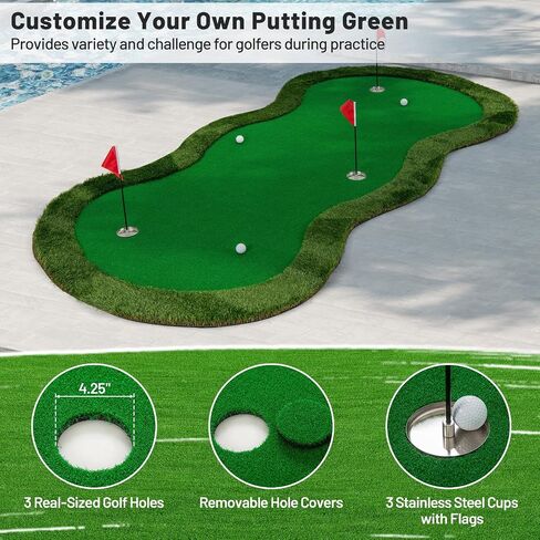 Tangkula 10 FT Golf Putting Green, Large Professional Golf Training Mat with Realistic Artificial Grass Turf, 3 Holes, 3 Flags and Cups for Indoor Outdoor Putting Practice in Saudi Arabia