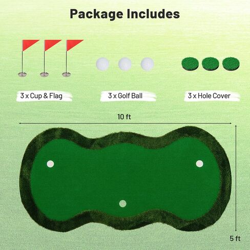 Tangkula 10 FT Golf Putting Green, Large Professional Golf Training Mat with Realistic Artificial Grass Turf, 3 Holes, 3 Flags and Cups for Indoor Outdoor Putting Practice in Saudi Arabia