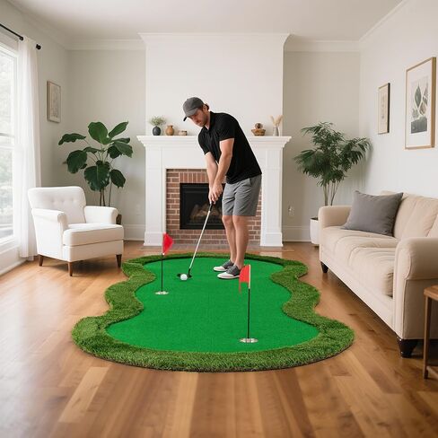 Tangkula 10 FT Golf Putting Green, Large Professional Golf Training Mat with Realistic Artificial Grass Turf, 3 Holes, 3 Flags and Cups for Indoor Outdoor Putting Practice in Saudi Arabia