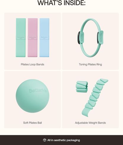 BetterMe Bubble Butt Kit – Pilates Ring, Weight Bands, Soft Ball & Loop Bands – Glute Training Pilates Kit for Women – Home Workout Pilates Equipment Set in Kuwait