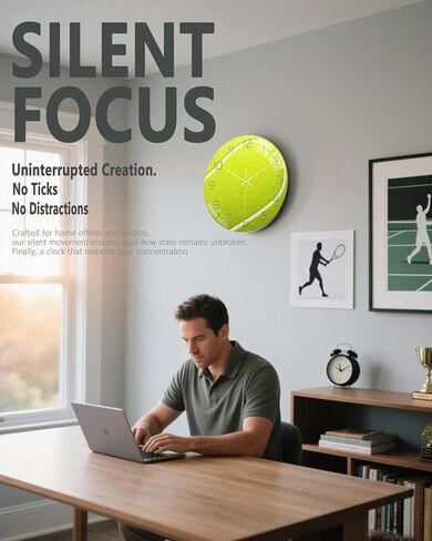 Tennis Wall Art,12 Inch - Silent Non-Ticking Round Clock for Home, Bedroom, Living Room Decor or Sports Fan Wall Clocks in Saudi Arabia