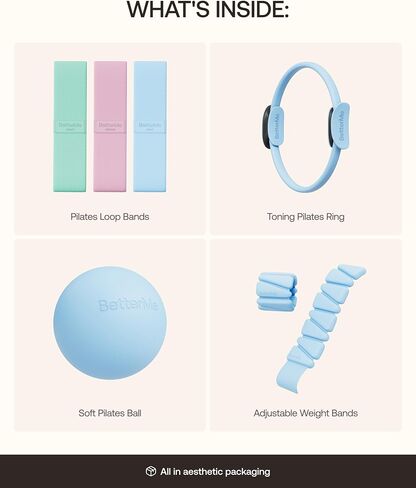 BetterMe Bubble Butt Kit – Pilates Ring, Weight Bands, Soft Ball & Loop Bands – Glute Training Pilates Kit for Women – Home Workout Pilates Equipment Set in Kuwait