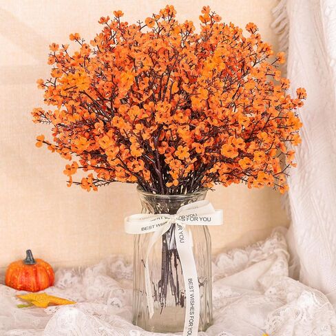 Der Rose 10Pcs Fake Fall Flowers Orange Baby Breath Artificial Flowers Real Silk Floral Arrangement Stems for Thanksgiving Table Centerpieces Home Kitchen Mantle Porch Outdoor Decorations in Saudi Arabia