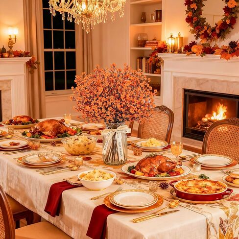 Der Rose 10Pcs Fake Fall Flowers Orange Baby Breath Artificial Flowers Real Silk Floral Arrangement Stems for Thanksgiving Table Centerpieces Home Kitchen Mantle Porch Outdoor Decorations in Saudi Arabia