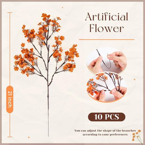 Der Rose 10Pcs Fake Fall Flowers Orange Baby Breath Artificial Flowers Real Silk Floral Arrangement Stems for Thanksgiving Table Centerpieces Home Kitchen Mantle Porch Outdoor Decorations in Saudi Arabia
