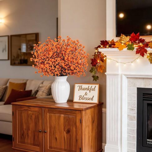 Der Rose 10Pcs Fake Fall Flowers Orange Baby Breath Artificial Flowers Real Silk Floral Arrangement Stems for Thanksgiving Table Centerpieces Home Kitchen Mantle Porch Outdoor Decorations in Saudi Arabia