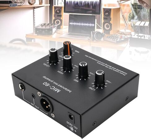 Microphone Preamp Mic Gain Booster 48V Power Supply Mic Pre Amp for Dynamic Condenser XLR 3.5mm 6.35mm Inputs Outputs (with XLR Cable) in Saudi Arabia