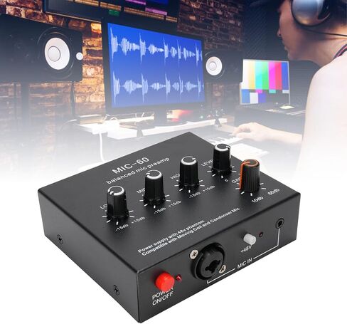 Microphone Preamp Mic Gain Booster 48V Power Supply Mic Pre Amp for Dynamic Condenser XLR 3.5mm 6.35mm Inputs Outputs (with XLR Cable) in Saudi Arabia