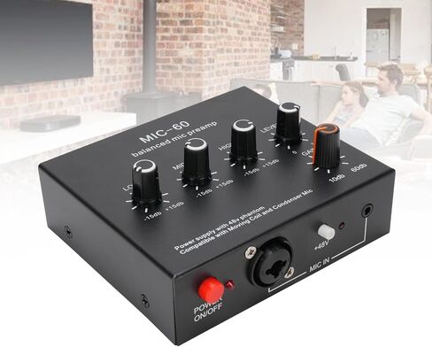 Microphone Preamp Mic Gain Booster 48V Power Supply Mic Pre Amp for Dynamic Condenser XLR 3.5mm 6.35mm Inputs Outputs (with XLR Cable) in Saudi Arabia