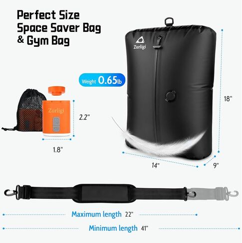 أكياس فراغ Zurligi للسفر مع المضخة ، حقيبة ضغط فراغ مع حزام كتف قابل للتعديل ، مكعبات تعبئة الفراغ القابلة لإعادة الاستخدام IP67 للأمتعة ، حقيبة الظهر ، حقيبة ، اليوغا ، السباحة ، الشاطئ (1 مساءً+أرجواني) in Kuwait