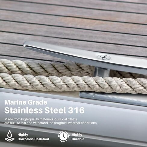 Boat Cleats, Marine Grade 316 Stainless Steel Boat Mooring Cleat Pack of 4, Installation Accessories Included in Kuwait