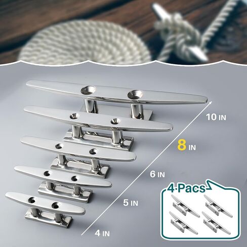 Boat Cleats, Marine Grade 316 Stainless Steel Boat Mooring Cleat Pack of 4, Installation Accessories Included in Kuwait