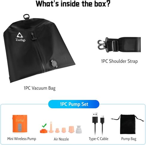 أكياس فراغ Zurligi للسفر مع المضخة ، حقيبة ضغط فراغ مع حزام كتف قابل للتعديل ، مكعبات تعبئة الفراغ القابلة لإعادة الاستخدام IP67 للأمتعة ، حقيبة الظهر ، حقيبة ، اليوغا ، السباحة ، الشاطئ (1 مساءً+أرجواني) in Kuwait