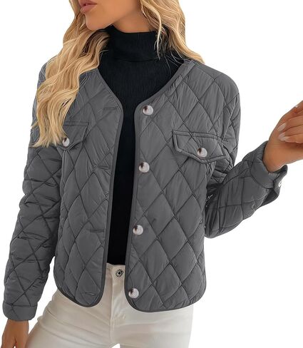 Quilted Jackets for Women Trendy Button Down Puffer Jacket Lightweight Casual Long Sleeve Outerwear Winter Coats 2025 in Saudi Arabia