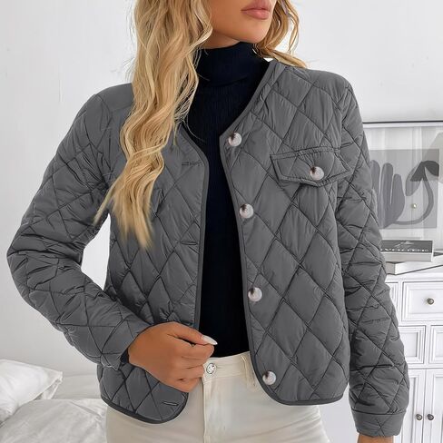 Quilted Jackets for Women Trendy Button Down Puffer Jacket Lightweight Casual Long Sleeve Outerwear Winter Coats 2025 in Saudi Arabia
