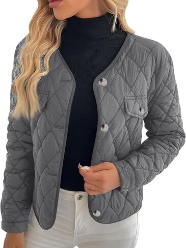 Quilted Jackets for Women Trendy Button Down Puffer Jacket Lightweight Casual Long Sleeve Outerwear Winter Coats 2025 in Saudi Arabia