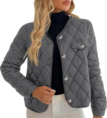 Quilted Jackets for Women Trendy Button Down Puffer Jacket Lightweight Casual Long Sleeve Outerwear Winter Coats 2025 in Saudi Arabia