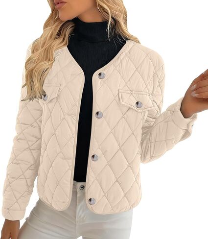 Quilted Jackets for Women Trendy Button Down Puffer Jacket Lightweight Casual Long Sleeve Outerwear Winter Coats 2025 in Saudi Arabia