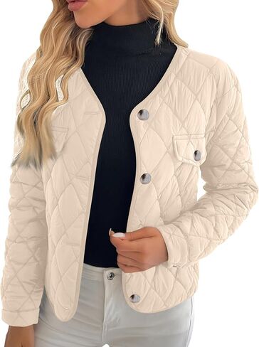 Quilted Jackets for Women Trendy Button Down Puffer Jacket Lightweight Casual Long Sleeve Outerwear Winter Coats 2025 in Saudi Arabia