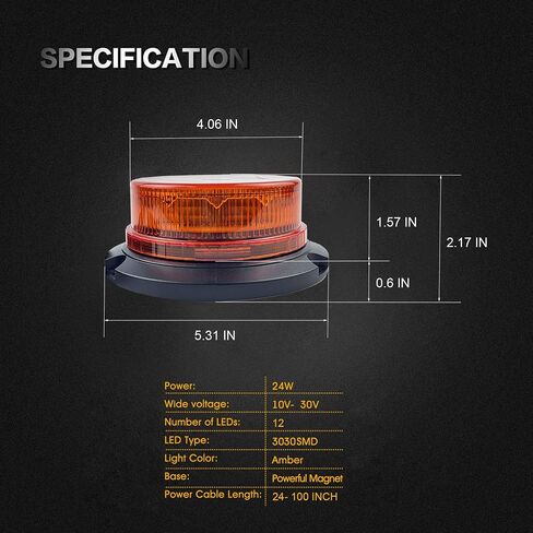 ONERAY [Upgrade 30 LED Strobe Light with extension cable, DC10-110V Amber Emergency Warning Flashing Safety Strobe Beacon Light for Vehicle Forklift Truck Tractor Golf Carts UTV Car Bus and More in Kuwait