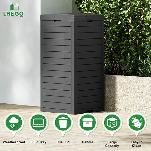 Outdoor Trash Can, 31 Gallon Garbage Can with Tiered Lid and Drip Tray, Waterproof Resin Patio Waste Bin for Garden, Backyard, Deck in Saudi Arabia