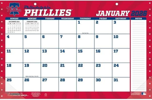 شركات لانج، وسادة مكتب MLB فيلادلفيا فيليز صغيرة 2026، 11 بوصة × 17 بوصة، تقويم لمدة 12 شهرًا مع غلاف لاصق in Saudi Arabia