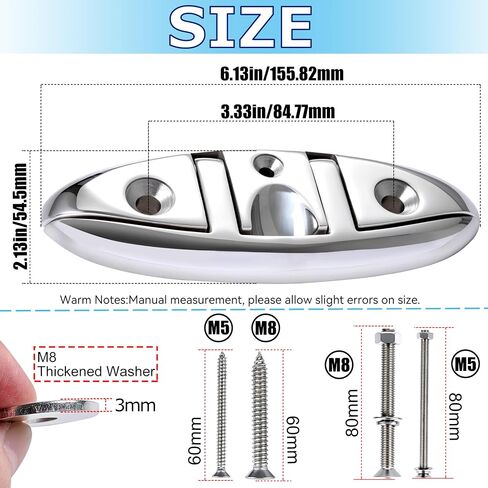 5 "/ 6" / 8 "316 مرابط قابلة للطي للقوارب من الفولاذ المقاوم للصدأ، مربط قفص الاتهام قابل للطي للسطح والقوارب، 3 جبائر بحرية بفتحات مع مثبتات، لملحقات رسو خط الرصيف، والزوارق، واليخوت والأرصفة in Kuwait
