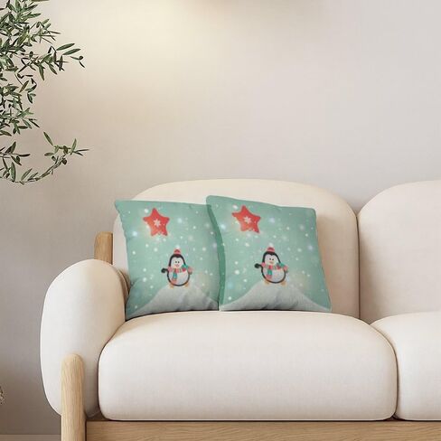 Set of 2 Large Pillow Covers Spring Bed Cotton Velvet Throw Pillows Covers Bohemian Country Soft Cute Throw Pillow Cover Santa Penguin Snowman Washable Throw Pillows Cover 20x20 in in Saudi Arabia