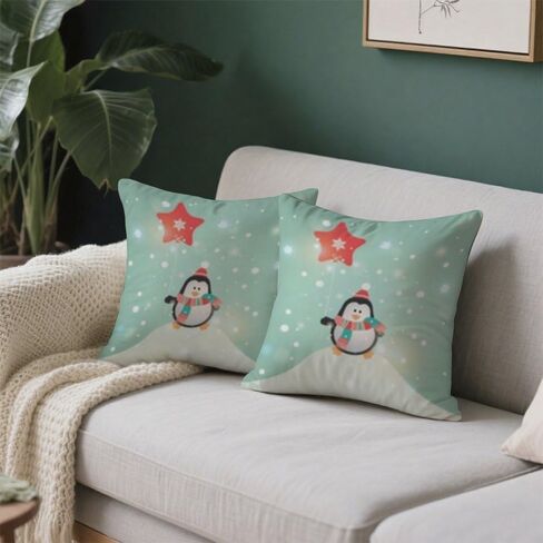 Set of 2 Large Pillow Covers Spring Bed Cotton Velvet Throw Pillows Covers Bohemian Country Soft Cute Throw Pillow Cover Santa Penguin Snowman Washable Throw Pillows Cover 20x20 in in Saudi Arabia