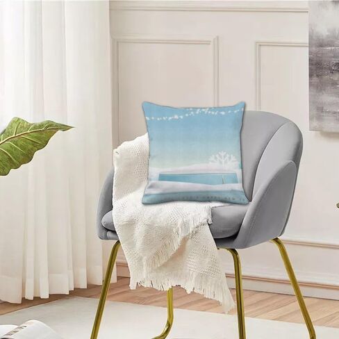 Set of 2 Throw Pillow Covers Decorative Modern Cotton Velvet Pillows Covers Farmhouse Cottage Core Funky Soft Throw Pillow Cover Winter Christmas Scene Washable Throw Pillows Cover 16x16 in in Saudi Arabia