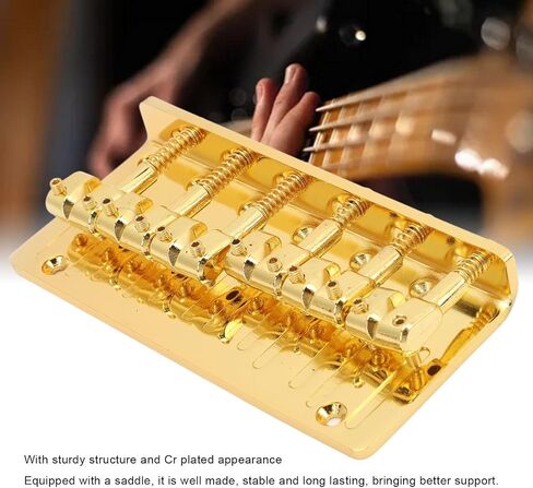 جسر Zerodis Bass، ظهر سميك D نوع ثابت جسر كهربائي 6 أوتار و4 سروج أسطوانية قابلة للتعديل من سبائك الزنك لأداء المسرح (ذهبي) in Kuwait