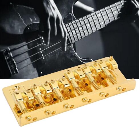 جسر Zerodis Bass، ظهر سميك D نوع ثابت جسر كهربائي 6 أوتار و4 سروج أسطوانية قابلة للتعديل من سبائك الزنك لأداء المسرح (ذهبي) in Kuwait