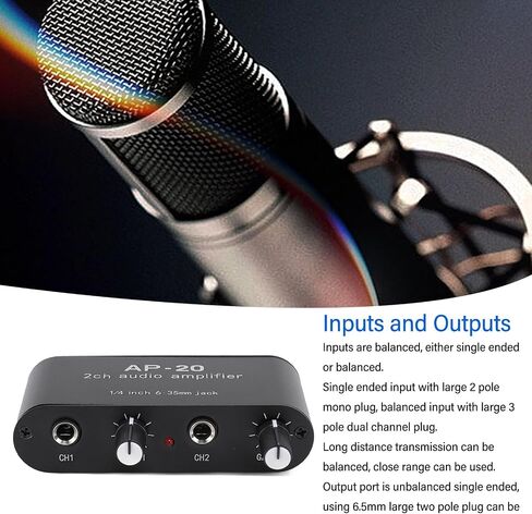 GOWENIC Dual Channel Sound Amplifier, 1/4 Inch 6.35mm Sound Preamplifier with Balanced Inputs Independent Adjustment Compatible with Sound Instruments, Amplifiers, Microphones in Saudi Arabia