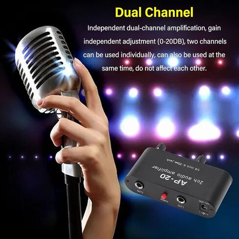 GOWENIC Dual Channel Sound Amplifier, 1/4 Inch 6.35mm Sound Preamplifier with Balanced Inputs Independent Adjustment Compatible with Sound Instruments, Amplifiers, Microphones in Saudi Arabia