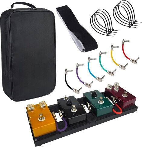 Small Guitar Pedal Board, 15x5.7x1.18 inch, Effect Pedal Board with Carry Bag, 6 Pcs 5.91 inch Guitar Patch Cables, Aluminum Alloy Mini Pedal Board with Hook&Loop Tape in Saudi Arabia