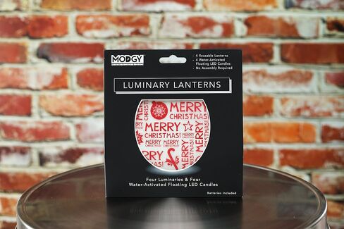 MODGY Luminary Lanterns, Christmas Candle Holders with Flameless Floating LED Candles, Indoor Outdoor Decor for Holiday Parties, Home, Windows, and Mantels, Table Centerpiece, 4-Pack, Snow Day in Saudi Arabia