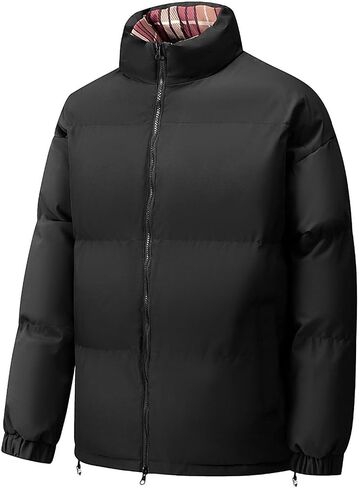 Winter Coats for Men Trendy Stand Collar Quilted Puffer Jacket Thicken Warm Zip Up Jackets Outerwear with Pockets in Saudi Arabia
