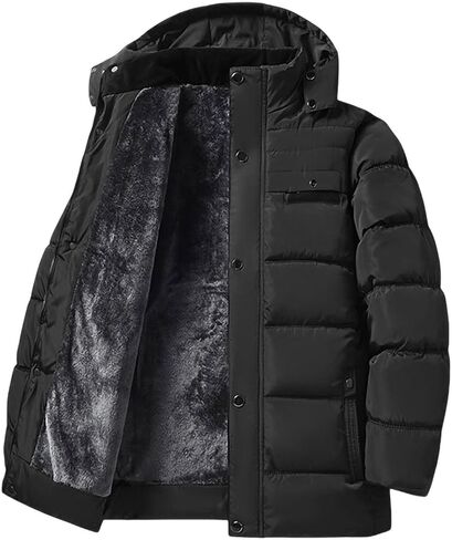 Winter Coats for Men with Hood Trendy Fleece Lined Quilted Puffer Jacket Thicken Warm Zip Up Jackets Outerwear 2025 in Saudi Arabia