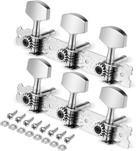 2 PCS Guitar Tuning Pegs Machine Heads Tuners Set, 3L3R Silver Chrome Plated Zinc Alloy Keys for Acoustic Folk Classical Guitar, Silver in Saudi Arabia