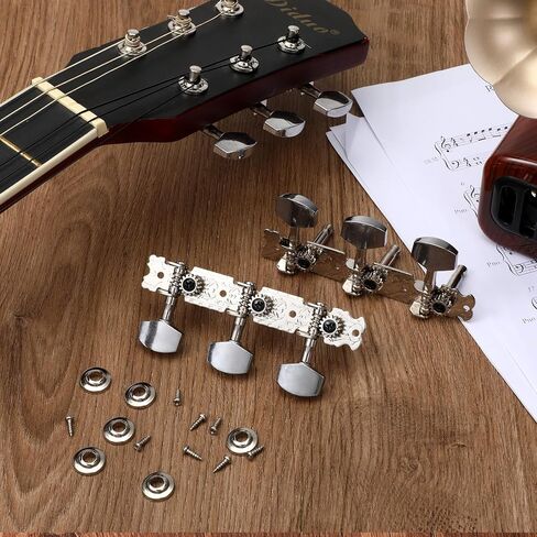 2 PCS Guitar Tuning Pegs Machine Heads Tuners Set, 3L3R Silver Chrome Plated Zinc Alloy Keys for Acoustic Folk Classical Guitar, Silver in Saudi Arabia