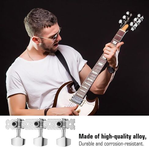 2 PCS Guitar Tuning Pegs Machine Heads Tuners Set, 3L3R Silver Chrome Plated Zinc Alloy Keys for Acoustic Folk Classical Guitar, Silver in Saudi Arabia