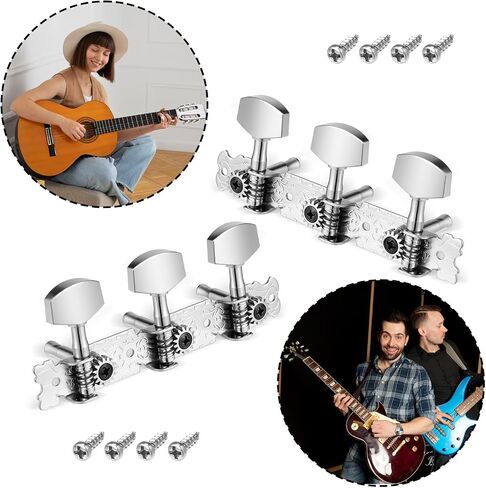 2 PCS Guitar Tuning Pegs Machine Heads Tuners Set, 3L3R Silver Chrome Plated Zinc Alloy Keys for Acoustic Folk Classical Guitar, Silver in Saudi Arabia