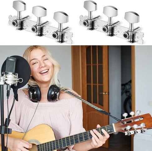 2 PCS Guitar Tuning Pegs Machine Heads Tuners Set, 3L3R Silver Chrome Plated Zinc Alloy Keys for Acoustic Folk Classical Guitar, Silver in Saudi Arabia